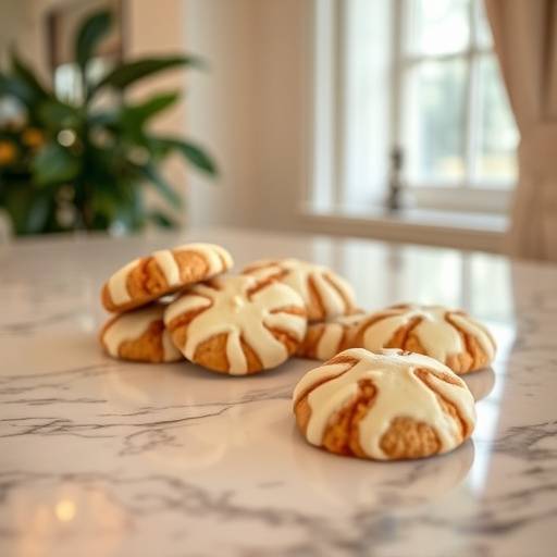 A close-up of delicious Italian cookies arranged on a marble countertop, evoking a warm, inviting atmosphere